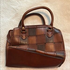 Brown Patchwork Leather Handbag